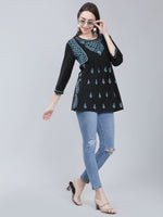 Load image into Gallery viewer, Seva Chikan Hand Embroidered  Black Cotton Lucknowi Chikankari Top
