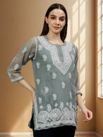 Load image into Gallery viewer, Seva Chikan Hand Embroidered Georgette Lucknowi Chikankari Top With Slip
