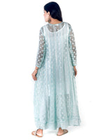 Load image into Gallery viewer, Seva Chikan Hand Embroidered Turquoise Georgette Lucknowi Chikankari Anarkali With Mukaish Work-SCL1771
