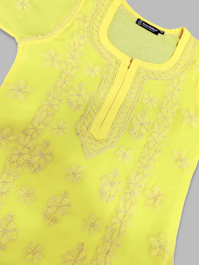 Seva Chikan Hand Embroidered Georgette Chikankari Kurta With Matching Slip