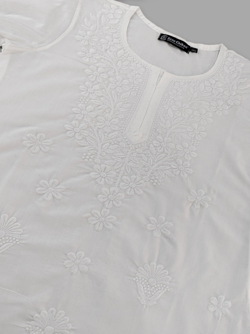 Seva Chikan Embroidered White Cotton Lucknowi Chikankari Kurta SCL4710