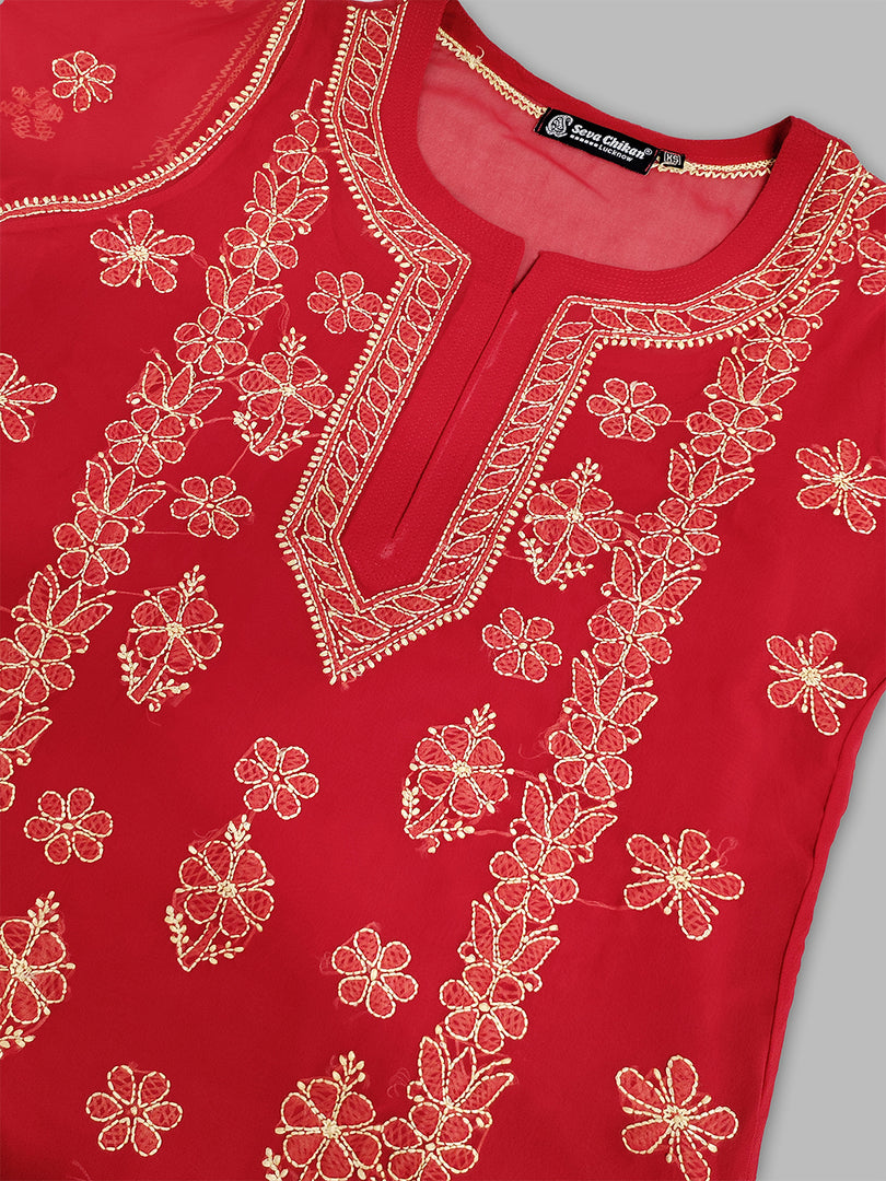 Seva Chikan Hand Embroidered Georgette Lucknowi Chikankari Kurta With Slip