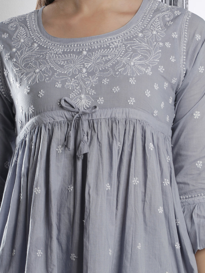 Seva Chikan Hand Embroidered Cotton Lucknowi Chikan Short Top