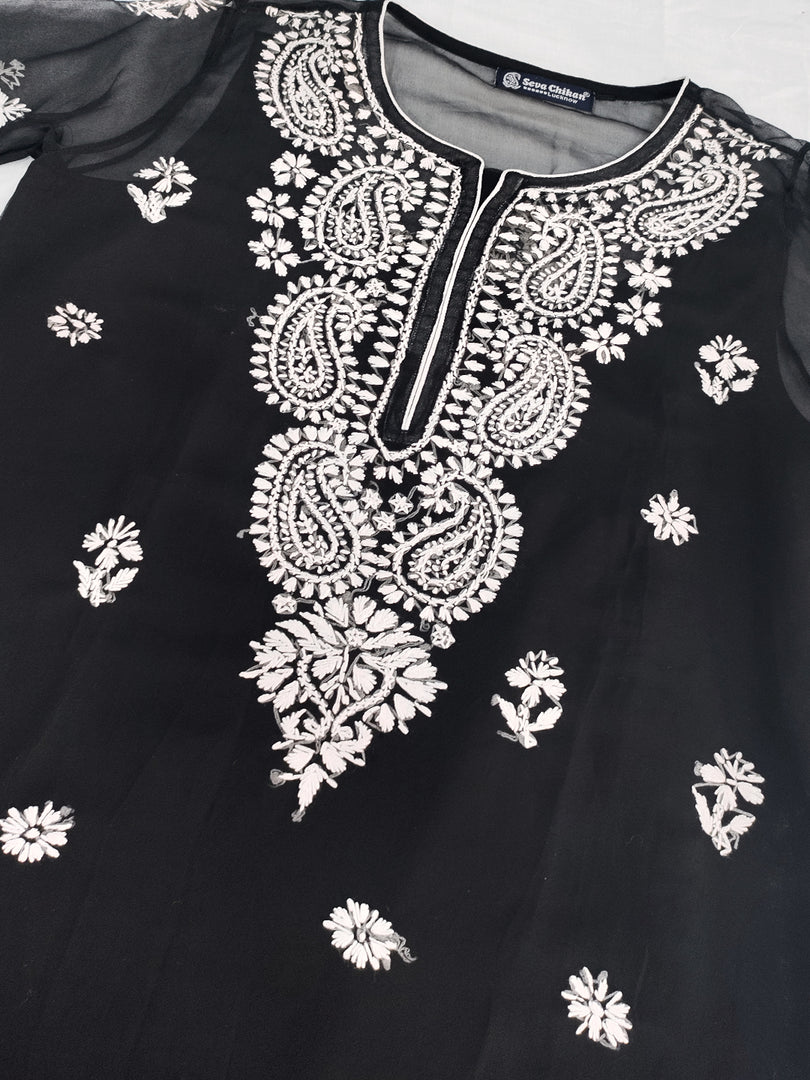 Seva Chikan Hand Embroidered Georgette Lucknowi Chikankari Kurta With Slip