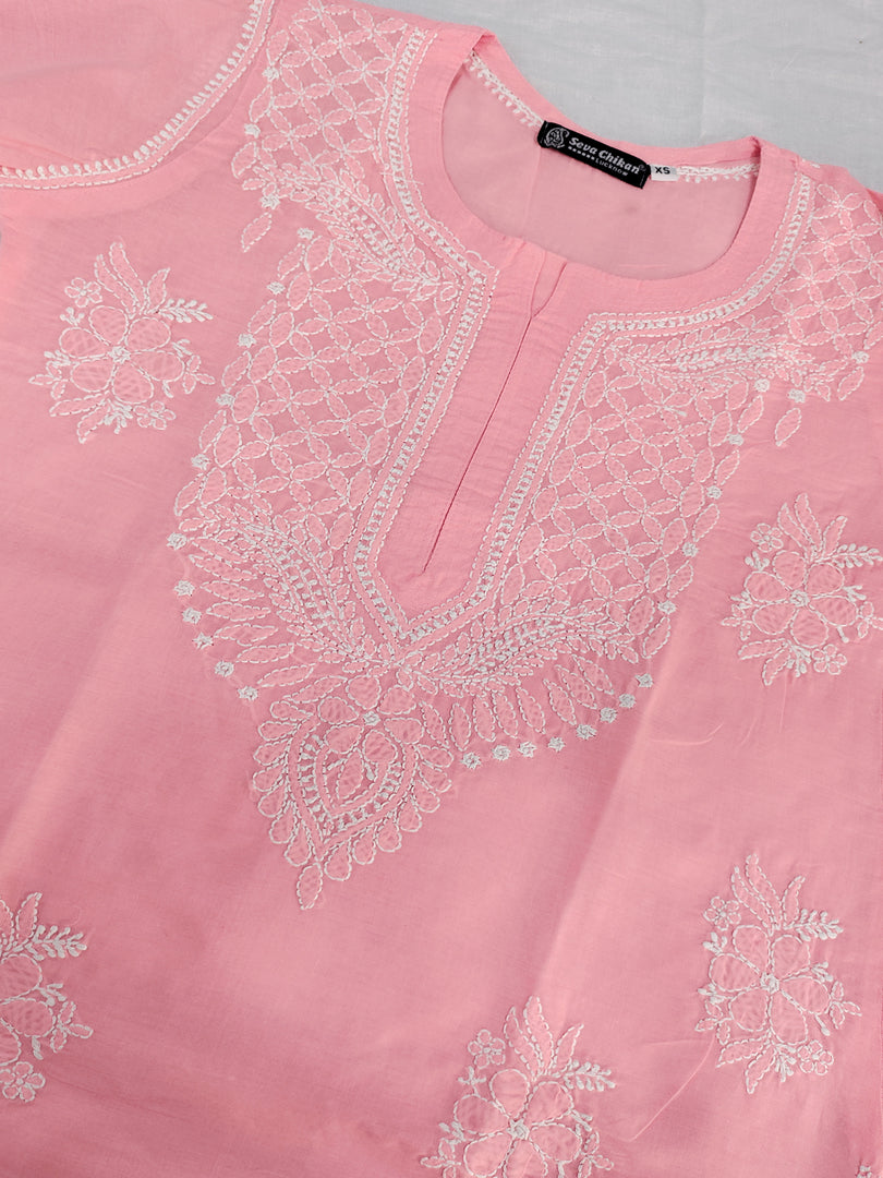 Seva Chikan Hand Embroidered Terivoil Cotton Lucknowi Chikan Kurti