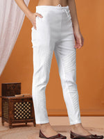 Load image into Gallery viewer, Seva Chikan Hand Embroidered White Lycra Lucknawi Chikankari Pant-SCL11022