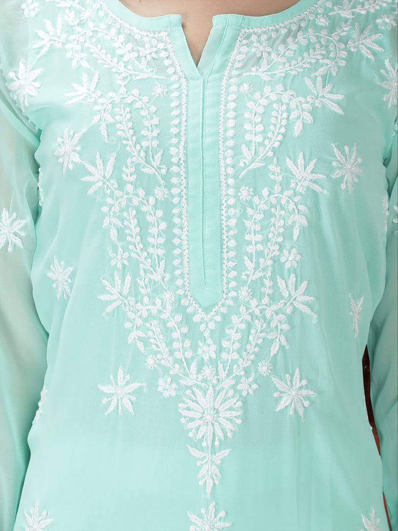 Seva Chikan Hand Embroidered Georgette Chikankari Kurta With Slip