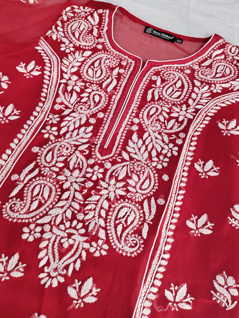 Seva Chikan Hand Embroidered Georgette Lucknowi Chikankari Kurta With Slip