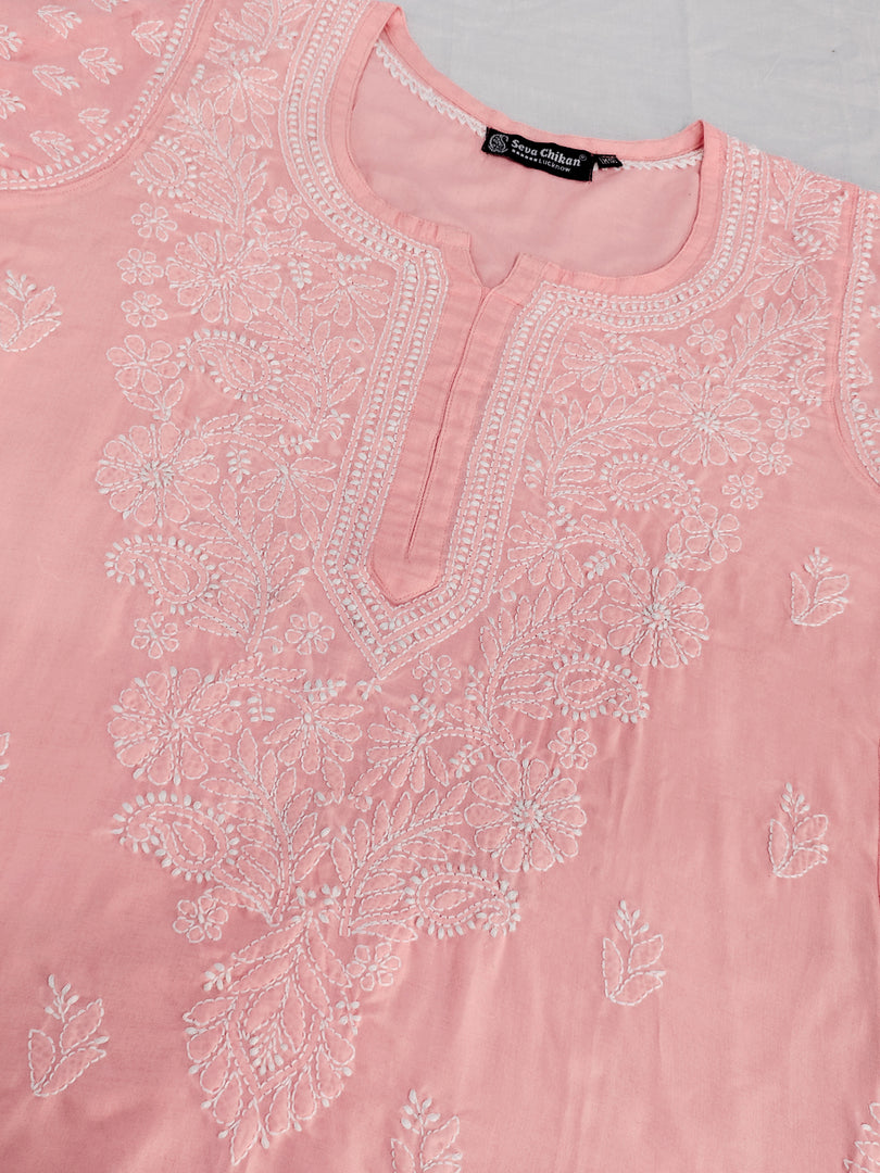Seva Chikan Hand Embroidered Terivoil Cotton  Lucknowi Chikankari Kurta
