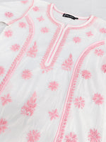 Load image into Gallery viewer, Seva Chikan Embroidered White p Pink Cotton Lucknowi Chikankari Kurta SCL4727