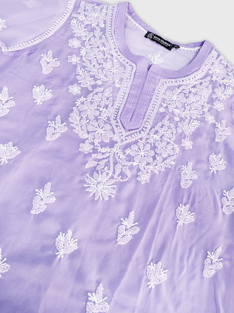 Seva Chikan Hand Embroidered Georgette Lucknowi Chikankari Top With Slip
