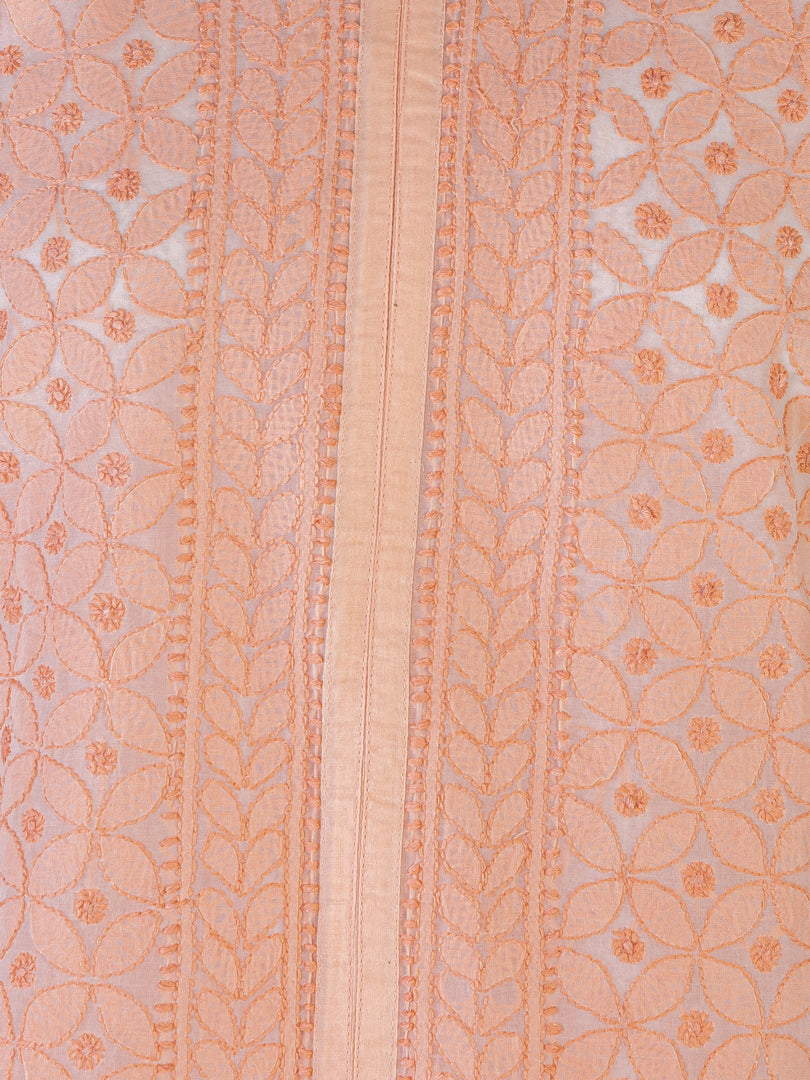 Seva Chikan Hand Embroidered Peach Cotton Lucknowi Chikan Kurti SCL1211