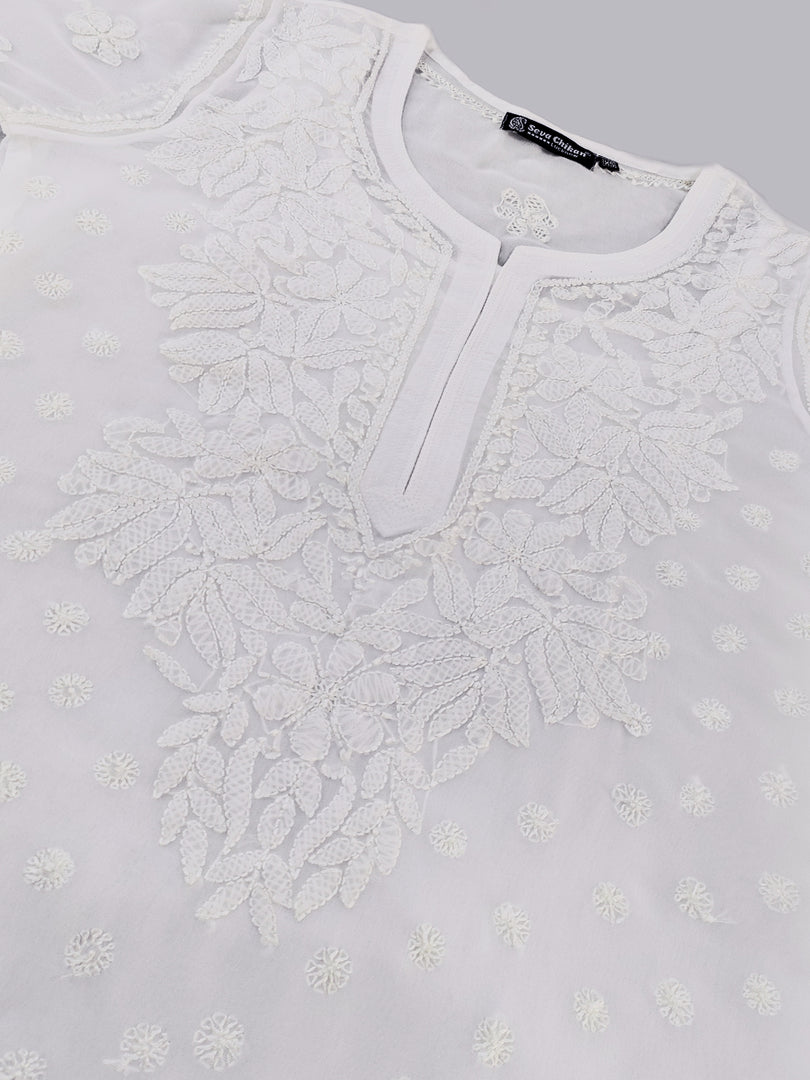 Seva Chikan Hand Embroidered Georgette Chikankari Kurta With Matching Slip