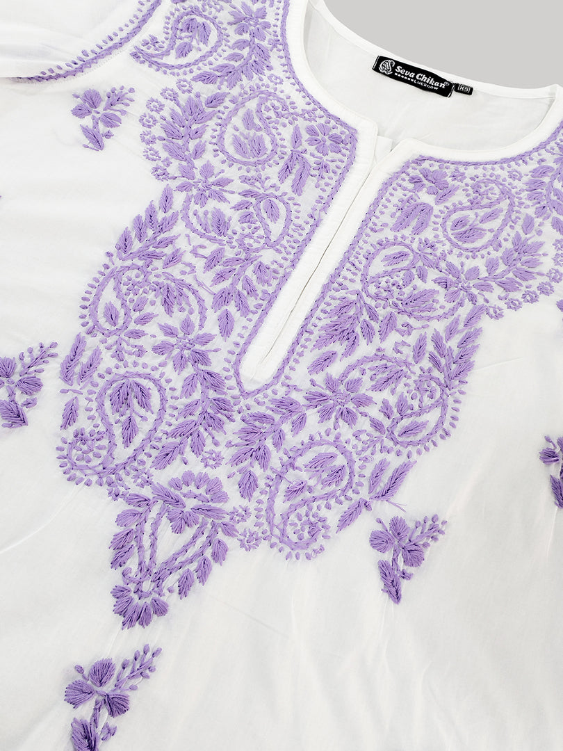 Seva Chikan Hand Embroidered White Cotton Lucknowi Chikankari Kurta