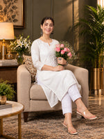 Load image into Gallery viewer, Seva Chikan Hand Embroidered Lucknowi Chikankari White Cotton Kurta-SEV1000