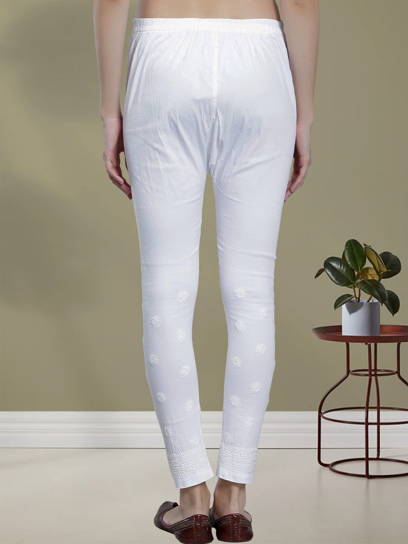 Seva Chikan Hand Embroidered White Cotton Lucknawi Chikankari Palazzo-SCL11026