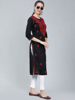 Load image into Gallery viewer, Seva Chikan Hand Embroidered Black Cotton Lucknowi Chikankari Kurta
