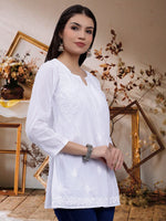 Load image into Gallery viewer, Seva Chikan Hand Embroidered White Cotton Lucknowi Chikankari Top SCL9106