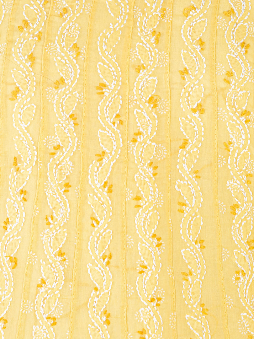 Seva Chikan Hand Embroidered Yellow Cotton Lucknowi Chikankari Anarkali-SCL1238