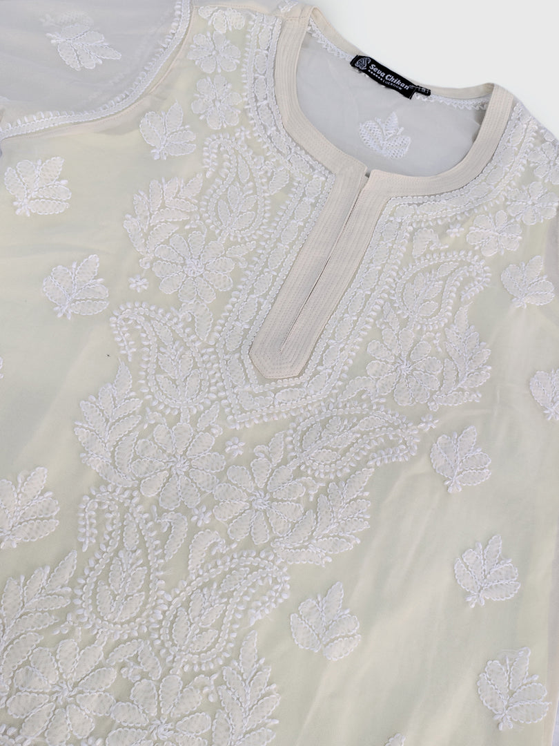 Seva Chikan Hand Embroidered Georgette Lucknowi Chikankari Kurta With Slip