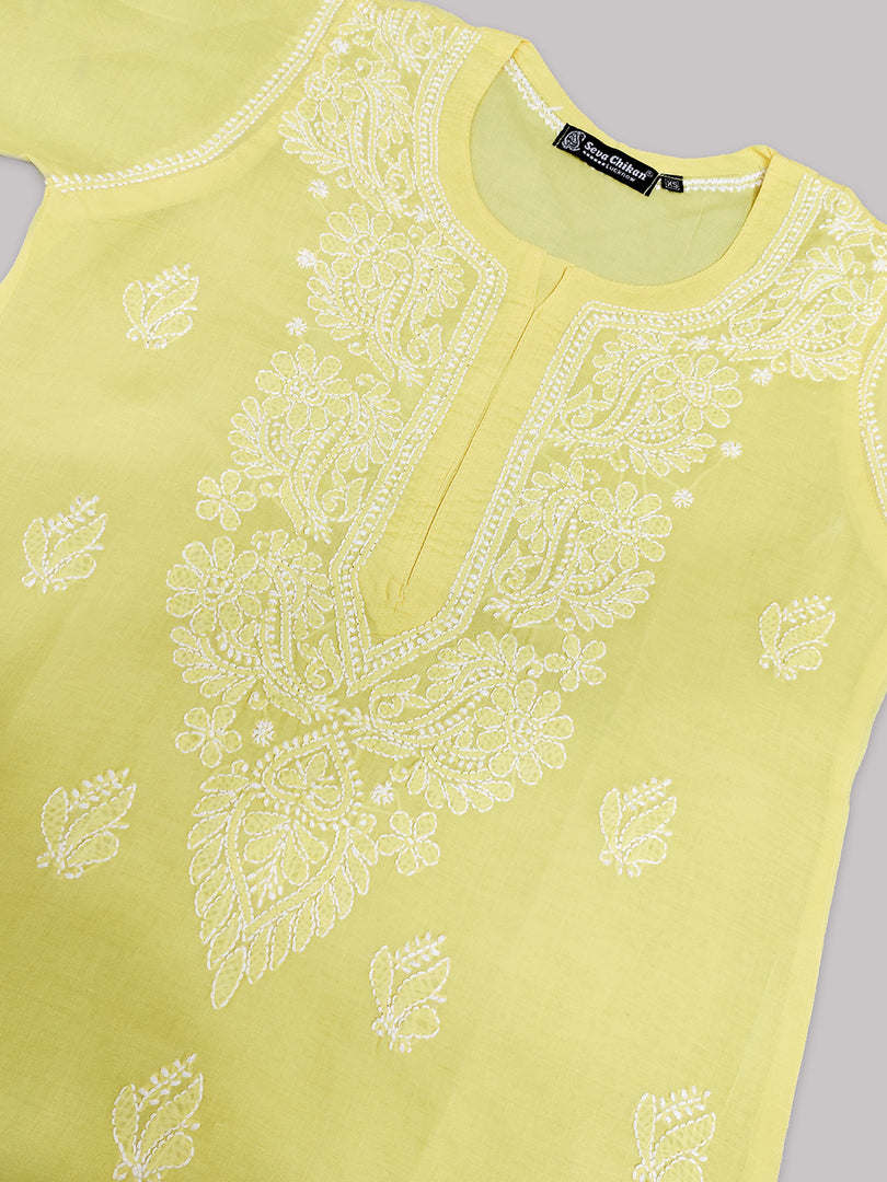 Seva Chikan Hand Embroidered  Terivoil Cotton Lucknowi Chikan Kurta
