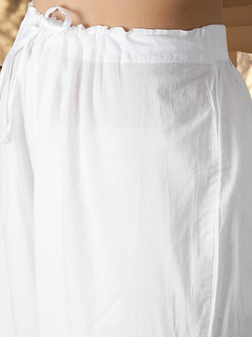 Seva Chikan Hand Embroidered White Cotton Lucknawi Chikankari Palazzo-SCL11021