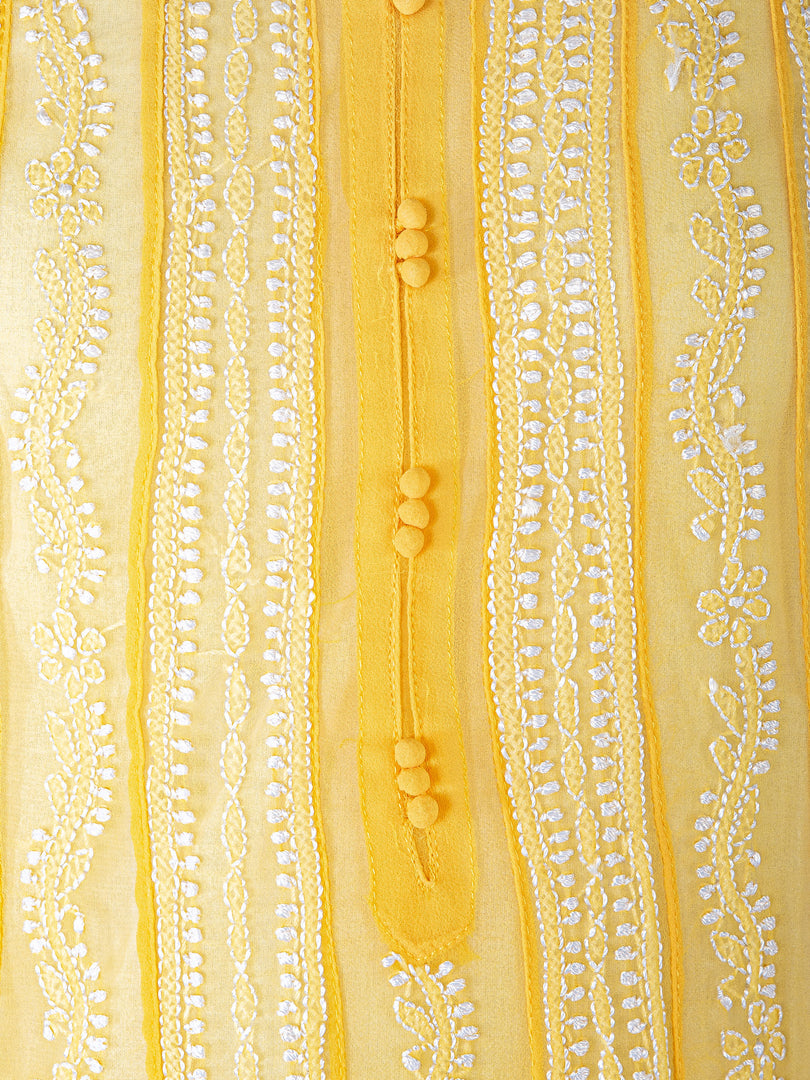 Seva Chikan Hand Embroidered Yellow Georgette Lucknowi Chikankari Anarkali-SCL1375