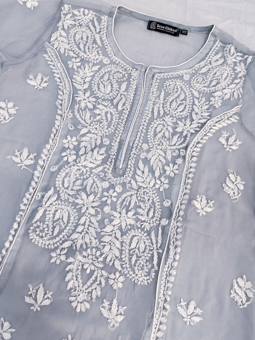 Seva Chikan Hand Embroidered Georgette Lucknowi Chikankari Kurta With Slip