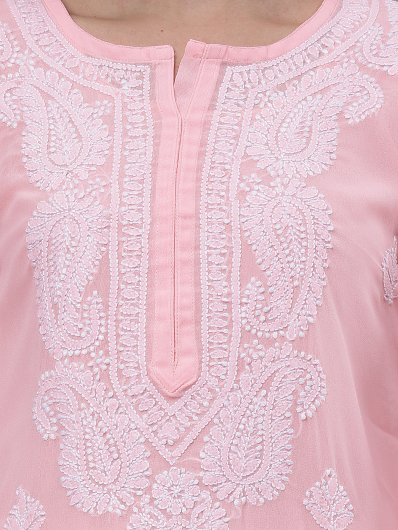 Seva Chikan Hand Embroidered Georgette Lucknowi Chikankari Kurta With Inner