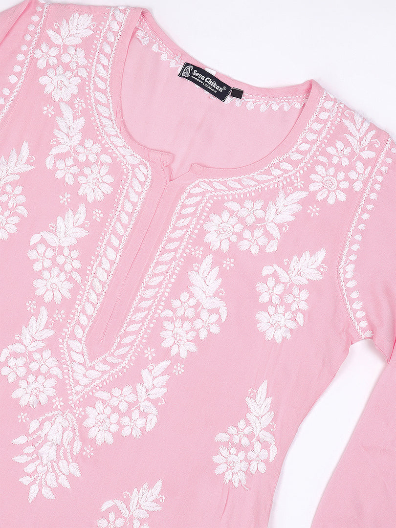 Seva Chikan Hand Embroidered Rayon Lucknowi Chikankari Kurta
