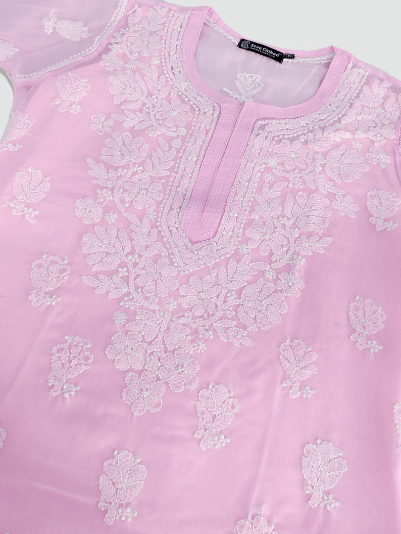 Seva Chikan Hand Embroidered Georgette Lucknowi Chikankari Kurta With Inner