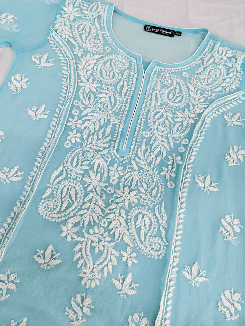 Seva Chikan Hand Embroidered Georgette Lucknowi Chikankari Kurta With Slip