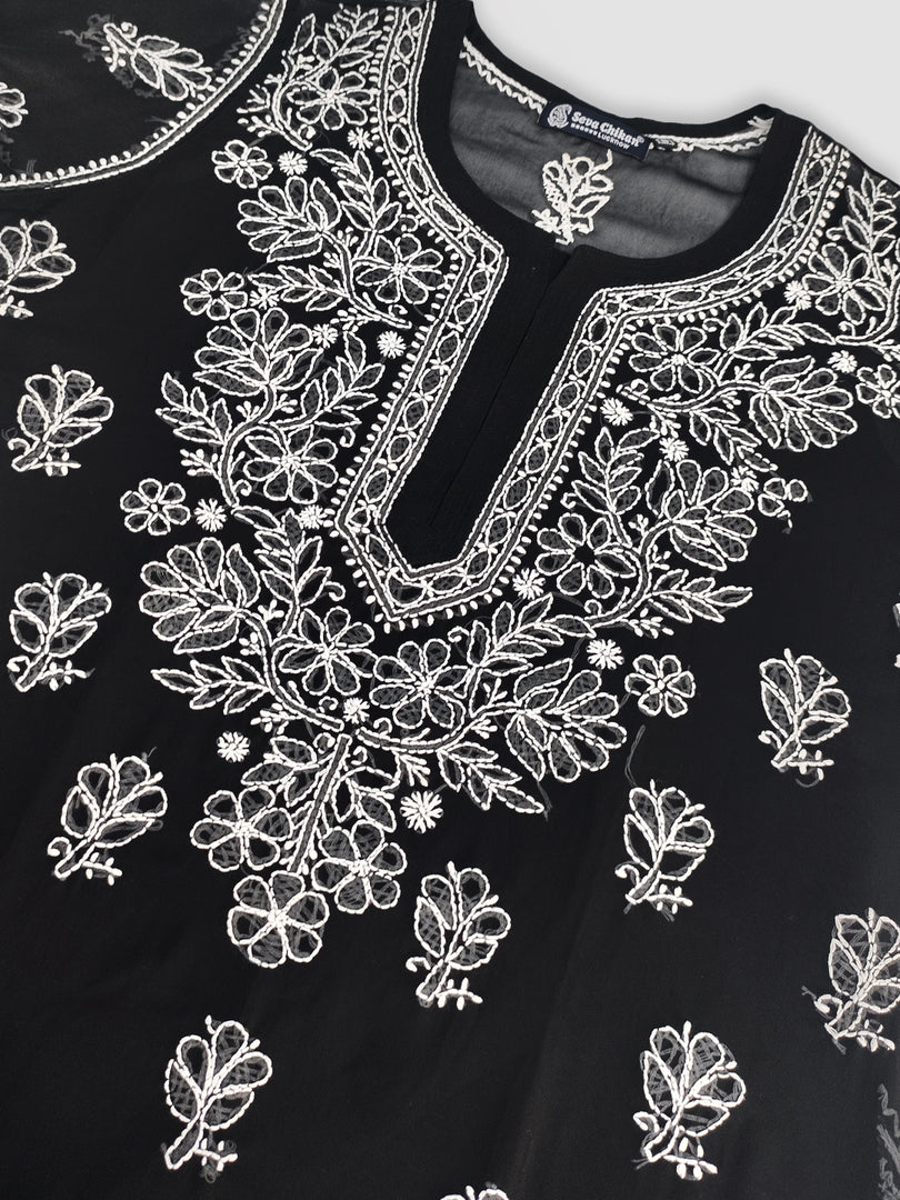 Seva Chikan Hand Embroidered Georgette Lucknowi Chikankari Kurta With Inner