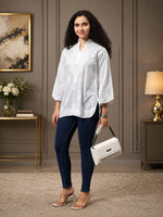Load image into Gallery viewer, Seva Chikan Hand Embroidered White Cotton Lucknowi Chikankari Top SEV2001