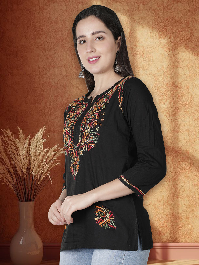 Seva Chikan Hand Embroidered Cotton Lucknowi Chikan Short Top