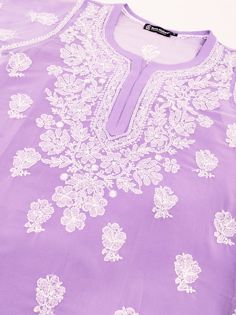 Seva Chikan Hand Embroidered Georgette Lucknowi Chikankari Kurta With Inner
