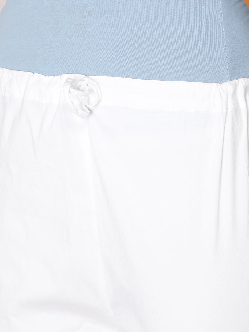 Seva Chikan Hand Embroidered White Cotton Lucknawi Chikankari Trouser-SCL11008