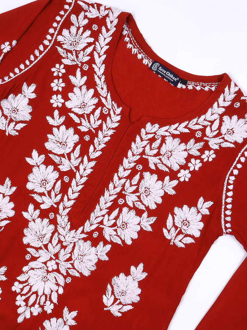 Seva Chikan Hand Embroidered Rayon Lucknowi Chikankari Kurta