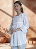 Load image into Gallery viewer, Seva Chikan Hand Embroidered Cotton Lucknowi Chikan Short Top