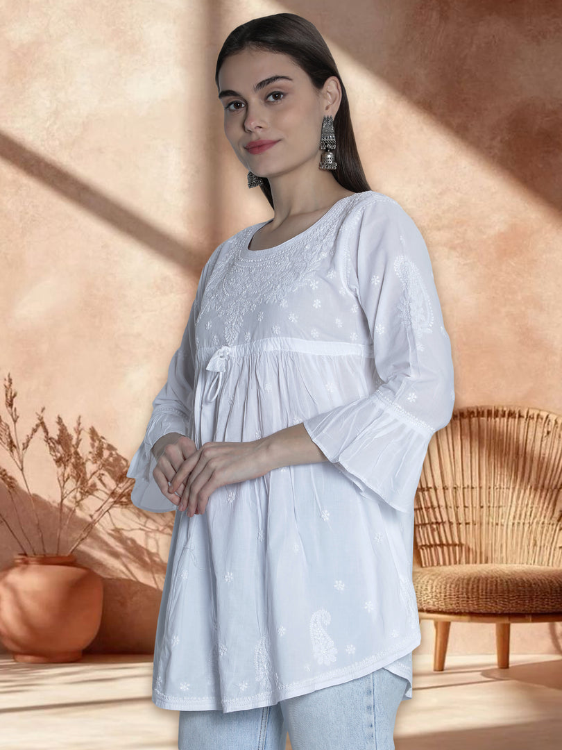 Seva Chikan Hand Embroidered Cotton Lucknowi Chikan Short Top