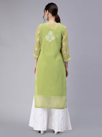 Load image into Gallery viewer, Seva Chikan Hand Embroidered  Georgette kurta with Matching Slip