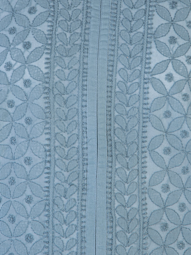 Seva Chikan Hand Embroidered Grey Cotton Lucknowi Chikan Kurti SCL1215