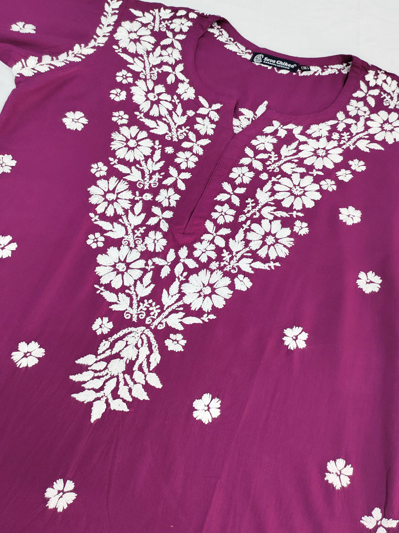 Seva Chikan Hand Embroidered Rayon Lucknowi Chikankari Kurta