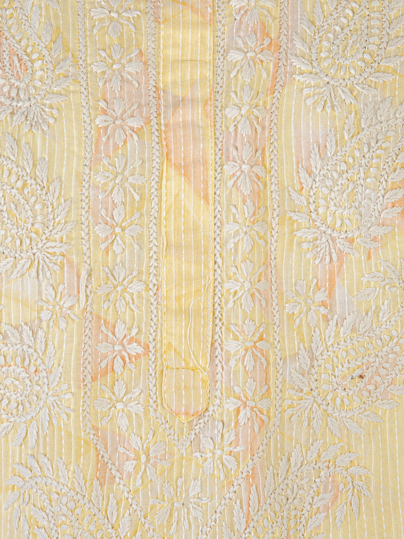 Seva Chikan Hand Embroidered Yellow Cotton Lucknowi Chikan Kurti SCL1322