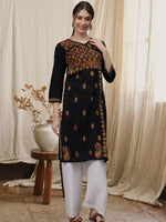 Load image into Gallery viewer, Seva Chikan Hand Embroidered Black Cotton Lucknowi Chikankari Kurta-4626
