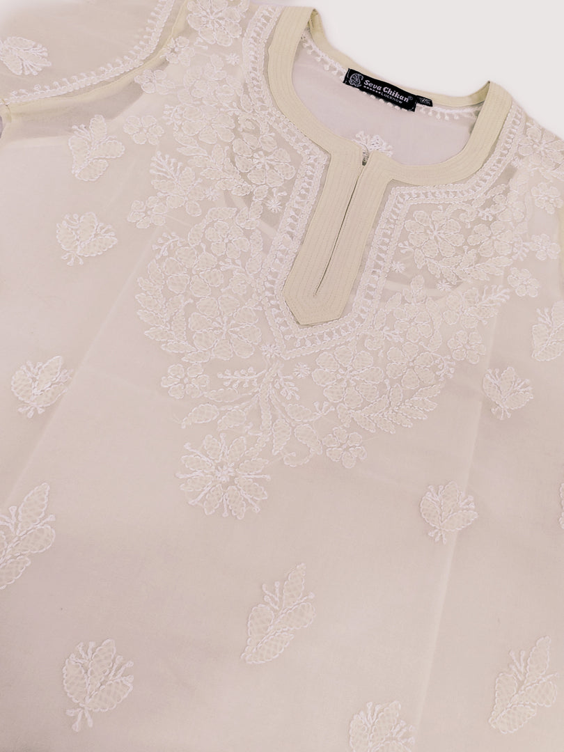 Seva Chikan Hand Embroidered Georgette Lucknowi Chikankari Top With Slip