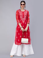 Load image into Gallery viewer, Seva Chikan Hand Embroidered  Georgette kurta with Matching Slip