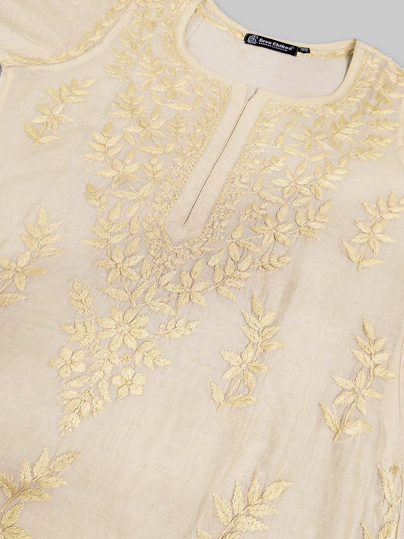 Seva Chikan Hand Embroidered Chanderi Lucknowi Chikankari Kurta