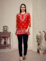 Load image into Gallery viewer, Seva Chikan Hand Embroidered Georgette Lucknowi Chikankari Top With Slip