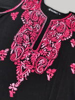 Load image into Gallery viewer, Seva Chikan Hand Embroidered Black Cotton Lucknowi Chikankari Kurta